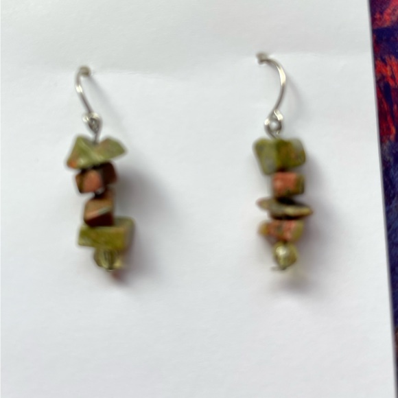 Gemstone in greens earrings with natural Irregular chip. “Stacked Stones” - Picture 2 of 5